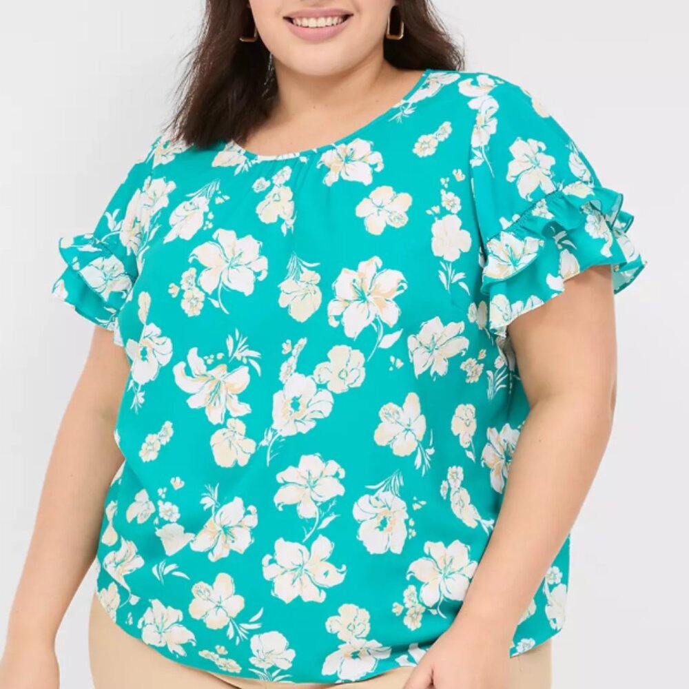 Flutter-Sleeve Crew-Neck Top
